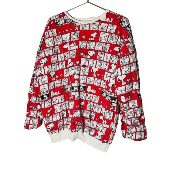Vintage Red White Striped Double Sided Snoopy Reversible Sweatshirt Size Large - Picture 9 of 11